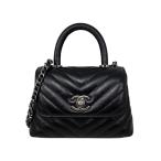 シャネル ハンドバッグ ショルダーバッグ ココハンドル ミニミニ AP4244 カーフスキン シェブロン ココマーク ブラック シルバー金具 CHANEL