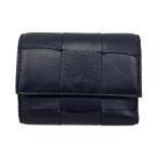ボッテガヴェネタ 3つ折り財布 カセット ファスナーウォレット 651372 レザー ネイビー ゴールド金具 BOTTEGA VENETA