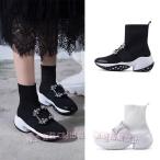 ビジュー付きニットブーツ クリスタルバックルニットスニーカー ビジュー スニーカー ニット スニーカー ソックスブーツC&J ビジューバックル 厚底 ビジュ