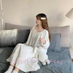 ナイトガウン レディース ネグリジェ 長袖 ロング丈 ホワイト C&amp;J 姫 ルームウェア シンプル 部屋着 ゆったり 薄手 おしゃれ 可愛い 春夏