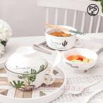 ラーメン丼 インスタントラーメン鉢 蓋付きセラミック国産ラーメン丼 電子レンジ対応の日本の食器 軽い C&J 割れにくい 無料のスプーンと箸