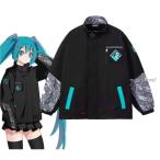 コスプレ衣装 初音ミクコート 長袖 はつね みく Miku ファスナー付き 防寒 防風 プルオーバー ブラック スクープジャケット 春秋服