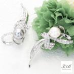 ブローチ (br54) パール 卒業式 入学式 フォーマル スタイリッシュ リボン ラインストーン おしゃれ 母の日