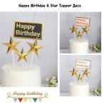 スクエア Happy Birthday + スター ケーキトッパー 3本 セット 誕生日 バースデー お誕生日 デコレーション 記念写真 写真撮影 送料無料