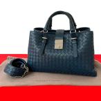 極 美品 袋付 BOTTEGA VENETA ボッテガヴェネタ イントレチャート レザー 本革 2way ハンドバッグ ショルダーバッグ ネイビー 919-1