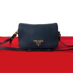 極 美品 希少品 PRADA プラダ ロゴ ゴールド 金具 ヴィッテロ レザー 本革 ショルダーバッグ ポシェット サコッシュ ネイビー 紺  442-4