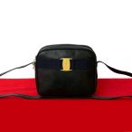極 美品 Salvatore Ferragamo サルヴァトーレフェラガモ ヴァラ リボン 金具 レザー 本革 ショルダーバッグ ポシェット ネイビー b28-6
