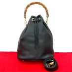 極 美品 希少品 GUCCI グッチ オールドグッチ バンブー ロゴ 金具 レザー 本革 2way ショルダーバッグ ハンドバッグ ブラック 黒 261-10