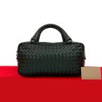 ショッピングヴェネタ 極 美品 BOTTEGA VENETA ボッテガヴェネタ イントレチャート レザー 本革 ハンドバッグ ミニ ボストンバッグ ブラック 黒  pb5-2