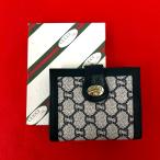 ほぼ未使用 箱付き GUCCI グッチ オールドグッチ ヴィンテージ グッチプラス ロゴ 金具 レザー がま口 二つ折り財布 ネイビー 329-1