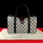 極 美品 GUCCI グッチ オールドグッチ ヴィンテージ シェリーライン GG ロゴ 金具 レザー ハンドバッグ ミニ ボストンバッグ 紺 814-4