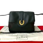 極 美品 袋付き GUCCI グッチ オールドグッチ ヴィンテージ ホースシュー 金具 レザー 本革 ショルダーバッグ ポシェット ブラック 438-8