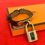 稼働品 極 美品 ○Y 刻印 HERMES エルメス ヴィンテージ ケリー ウォッチ レザー 本革 GP 腕時計 リストウォッチ ブラック ゴールド 82135