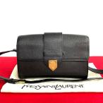 ショッピングイヴサンローラン 極 美品 保存袋付 YVES SAINT LAURENT イヴ・サンローラン YSL カサンドラ ロゴ 金具 レザー ショルダーバッグ サコッシュ ブラック 57166