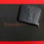 極 美品 YVES SAINT LAURENT イヴ サンローラン YSL ロゴ レザー 本革 ラウンドジップ 二つ折り 財布 ミニ ウォレット ブラック 90233