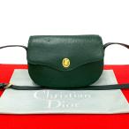 ほぼ未使用 Christian Dior ディオール ヴィンテージ CD ロゴ 金具 レザー 本革 ショルダーバッグ ポシェット サコッシュ グリーン 77800