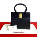 ほぼ未使用 Salvatore Ferragamo サルヴァトーレフェラガモ ヴァラリボン レザー 本革 ハンドバッグ ミニ トートバッグ ネイビー 39805