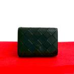 極 美品 BOTTEGA VENETA ボッテガヴェネタ イントレチャート レザー 本革 三つ折り 財布 ミニ ウォレット ブラック ブルー 00154