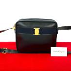 極 美品 Salvatore Ferragamo サルヴァトーレフェラガモ ヴィンテージ ヴァラ 金具 レザー ショルダーバッグ ポシェット ネイビー 95502