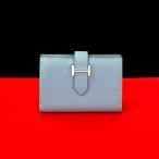 ほぼ未使用 希少品 □O 刻印 HERMES エルメス ベアン ミニ カードケース ヴォーエプソン レザー 本革 カードケース ライトブルー 71810