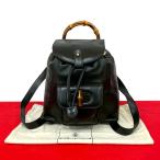 極 美品 袋付き GUCCI グッチ オールドグッチ ヴィンテージ バンブー ロゴ 金具 レザー 本革 巾着 ミニ リュックサック ブラック 60285