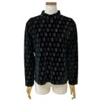 極 美品 FENDI フェンディ ズッキーノ FF 柄 ベロア ポリエステル ナイロン スパン ハイネック カットソー レディース ブラック 54360