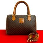 ショッピングセリーヌ 極 美品 CELINE セリーヌ ヴィンテージ マカダム ブラゾン 柄 レザー 本革 2way ボストンバッグ ショルダーバッグ ブラウン 33452