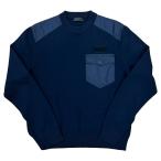 極 美品 希少品 PRADA プラダ クルーネック ウール ナイロン 長袖 ニット トップス セーター メンズ サイズ46 ネイビー 紺 75799