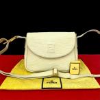 極 美品 袋付 FENDI フェンディ ヴィンテージ FF ロゴ エピ レザー 本革 ショルダーバッグ ポシェット サコッシュ ホワイト 76336