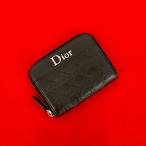 極 美品 Christian Dior ディオール ロゴ 金具 レザー 本革 ラウンドファスナー コインケース カードケース 二つ折り財布 ブラック 08881