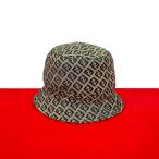 極 美品 希少品 FENDI フェンディ ズッキーノ ロゴ 柄 コットン ポリエステル バケットハット 帽子 ネイビー グレー 48289