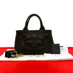 ほぼ未使用 袋付き PRADA プラダ カナパ コットン デニム 2way ハンドバッグ ショルダーバッグ トートバッグ ブラック 黒 91598