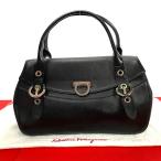 極 美品 Salvatore Ferragamo サルヴァトーレフェラガモ ガンチーニ 金具 レザー ハンドバッグ セミ ショルダーバッグ ブラック 26982
