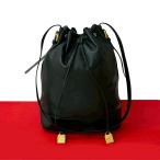 極 美品 LOEWE ロエベ ヴィンテージ アナグラム ロゴ 金具 レザー 本革 巾着 ショルダーバッグ ボディバッグ ポシェット ブラック 46064
