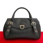 ほぼ未使用 Salvatore Ferragamo サルヴァトーレフェラガモ ガンチーニ金具 レザー 本革 ハンドバッグ トートバック ブラック 42447