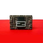 極 美品 FENDI フェンディ ズッカ FF ロゴ 柄 金具 キャンバス レザー 本革 二つ折り 財布 ウォレット コインケース ブラウン 38064