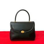 極 美品 GUCCI グッチ オールドグッチ ヴィンテージ GG ロゴ 金具 カーフ レザー 本革 ターンロック ハンドバッグ ブラック 24014