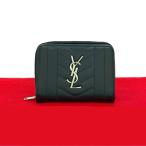極 美品 YVES SAINT LAURENT イヴサンローラン YSL ロゴ 金具 レザー 本革 ラウンドジップ 二つ折り財布 ミニ ウォレット ブラック 35998