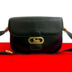 極 美品 CELINE セリーヌ ヴィンテージ ロゴ 馬車 金具 カーフ レザー 本革 ショルダーバッグ ポシェット ヴィンテージ ブラック 23612