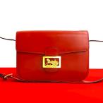 ショッピングセリーヌ 極 美品 CELINE セリーヌ ヴィンテージ 馬車 金具 カーフ レザー 本革 ショルダーバッグ ポシェット サコッシュ レッド 赤 21851