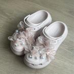 ショッピングジビッツ 18点セット リボン サンダルデコレーションピン ジャムチャームズ ジビッツ ビッグ パンプス かわいい オシャレ Y2K シルバー 上品 パール ダイヤモンド