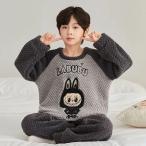 ラブブ キッズ パジャマ 上下 セットアップ 長袖 子供 男の子 女の子 秋 冬 厚手 部屋着 ルームウェア ゆったり シンプル もこもこ 可愛い labubu