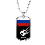 Express Your Love Gifts Russia Flag and Futbol/Soccer Necklace Stainless St