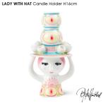 LADY WITH HAT Candleholder(reti with шляпа * свеча держатель ) розовый × желтый H16cmbiyon* vi mb Lad Bjorn Wiinblad Северная Европа Дания 56569