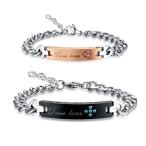 ペア・ブレスレット CZインセットプレート 「Ture love」刻印 健康磁石 金属アレルギー対応 肌に優しいサージカルステンレス316L素材 BGS718N