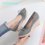 パンプス レディース 厚底 パンプス ウェッジソール ジュート ポインテッドトゥ シューズ 靴 リボン ウェッジパンプス 歩きやすい ハイヒール 大きいサイズ