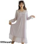 レディース パジャマ ネグリジェ リボン付き お姫様 ドレス ルームワンピース 無地 長袖/半袖 Aライン かわいい ゆったり 刺繍