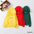 パーカー トレーナー フード付き 子供用 男の子 長袖 ポケット付き 無地 英字 シンプル カジュアル レッド イエロー グリーン プルオーバー