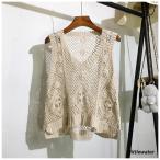ベスト レディース サマー ニット レース 花柄 ノースリーブ 透けし 重ね着 可愛い 春 夏 カジュアル 着痩せ