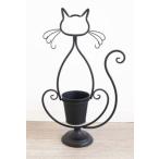 輸入雑貨フラワーポットネコ猫プランター黒ブラックアイアン鉢カバーガーデニン...